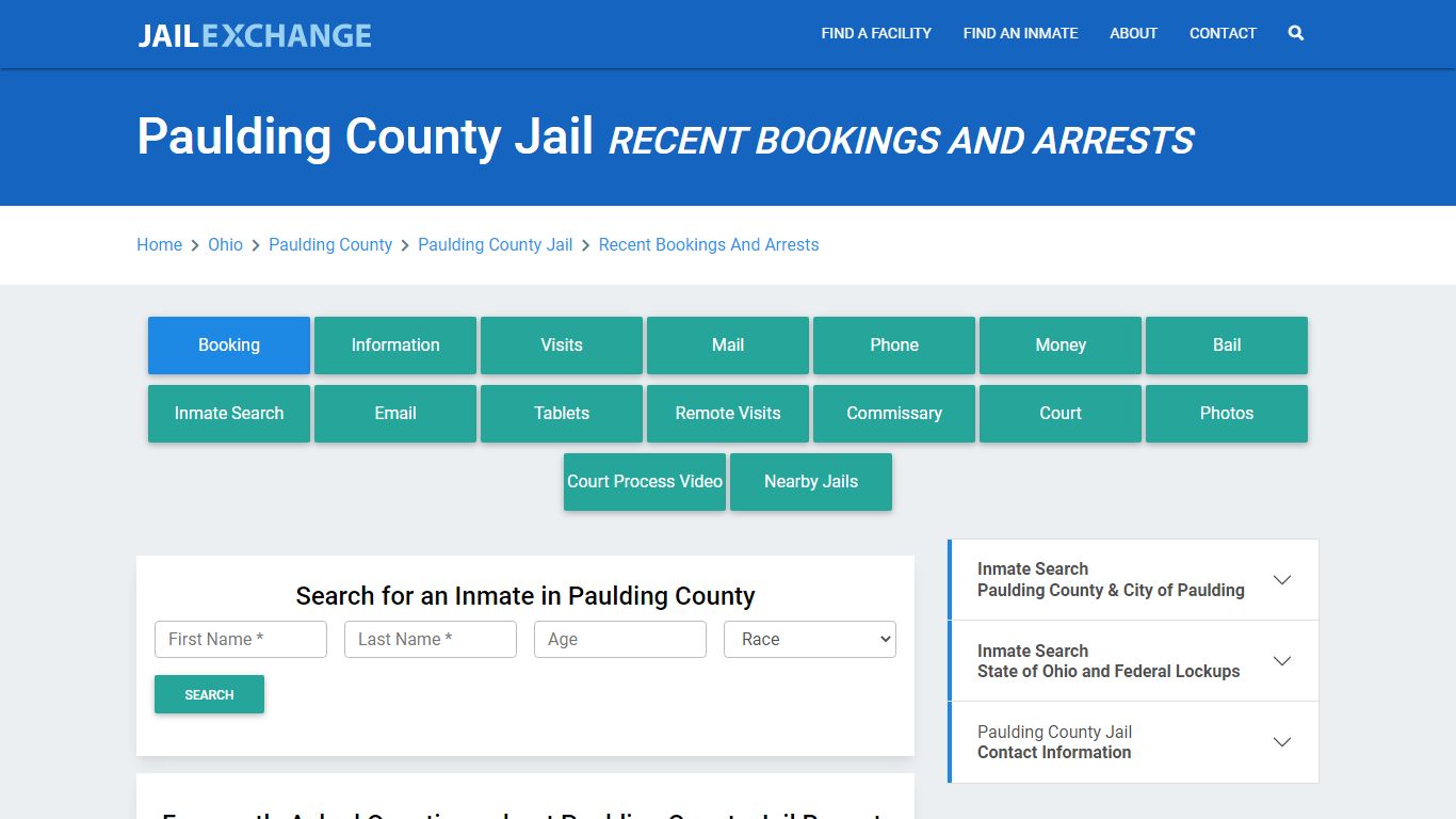 Paulding County Jail OH Recent Arrests and Bookings